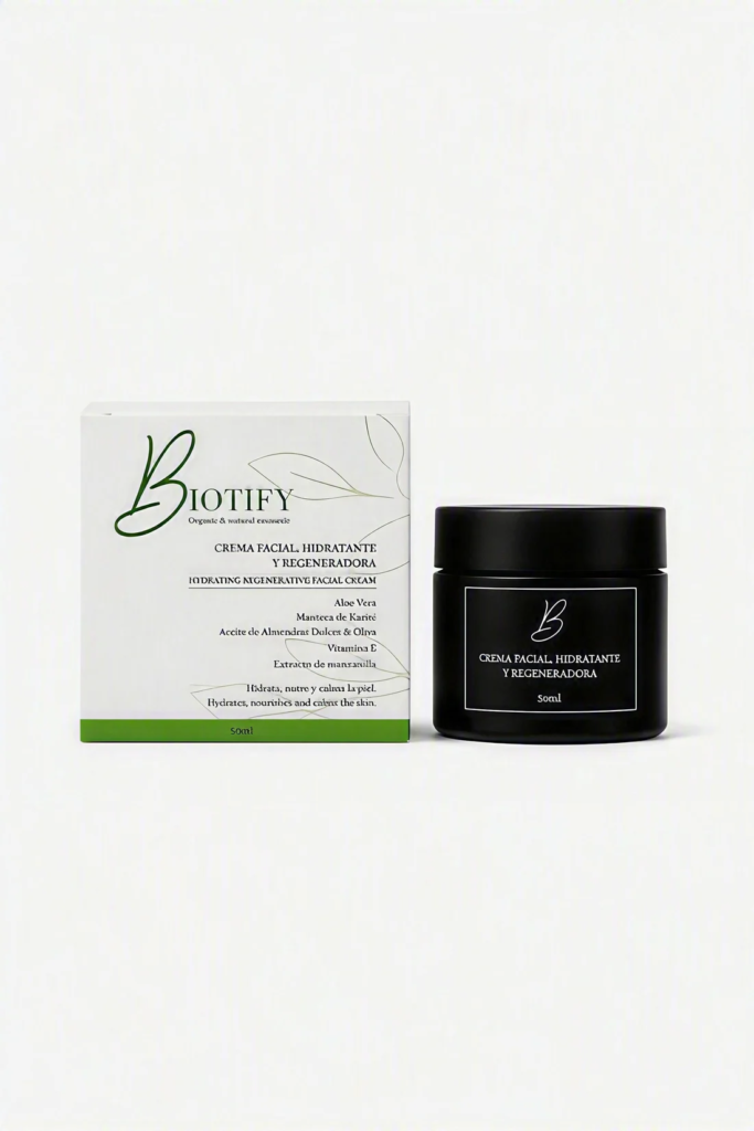 Crema facial hidratante y regeneradora — producto y envase